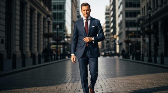 Photographie d'un homme élégant en tenue moderne et classique illustrant les fondations du style masculin