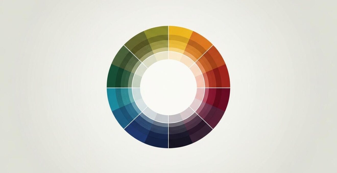 Cercle chromatique stylisé montrant des assortiments de couleurs pour tenues masculines harmonieuses.